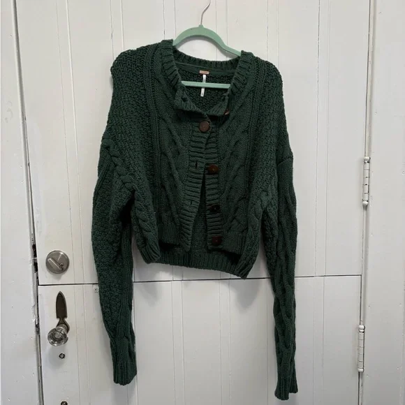 Free People Forest Green Cable Knit Cardigan - Picture 1 of 3